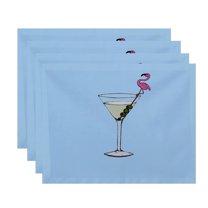 Simply Daisy, 18 x 14 Inch Martini Glass Flamingo Geometric Print Placemat (set of 4), Pale Blue