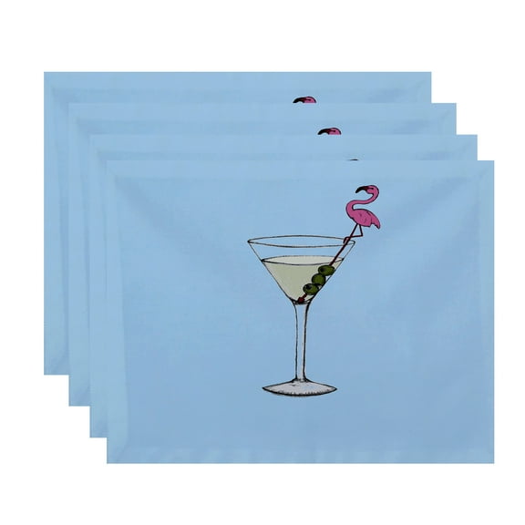 Simply Daisy, 18 x 14 Inch Martini Glass Flamingo Geometric Print Placemat (set of 4), Pale Blue