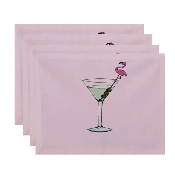 Simply Daisy, 18 x 14 Inch Martini Glass Flamingo Geometric Print Placemat (set of 4), Pink