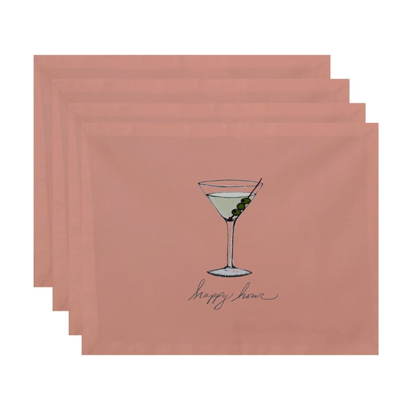 Simply Daisy, 18 x 14 Inch Martini Glass Happy Hour Geometric Print Placemat (set of 4), Coral