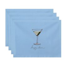 Simply Daisy, 18 x 14 Inch Martini Glass Happy Hour Geometric Print Placemat (set of 4), Pale Blue