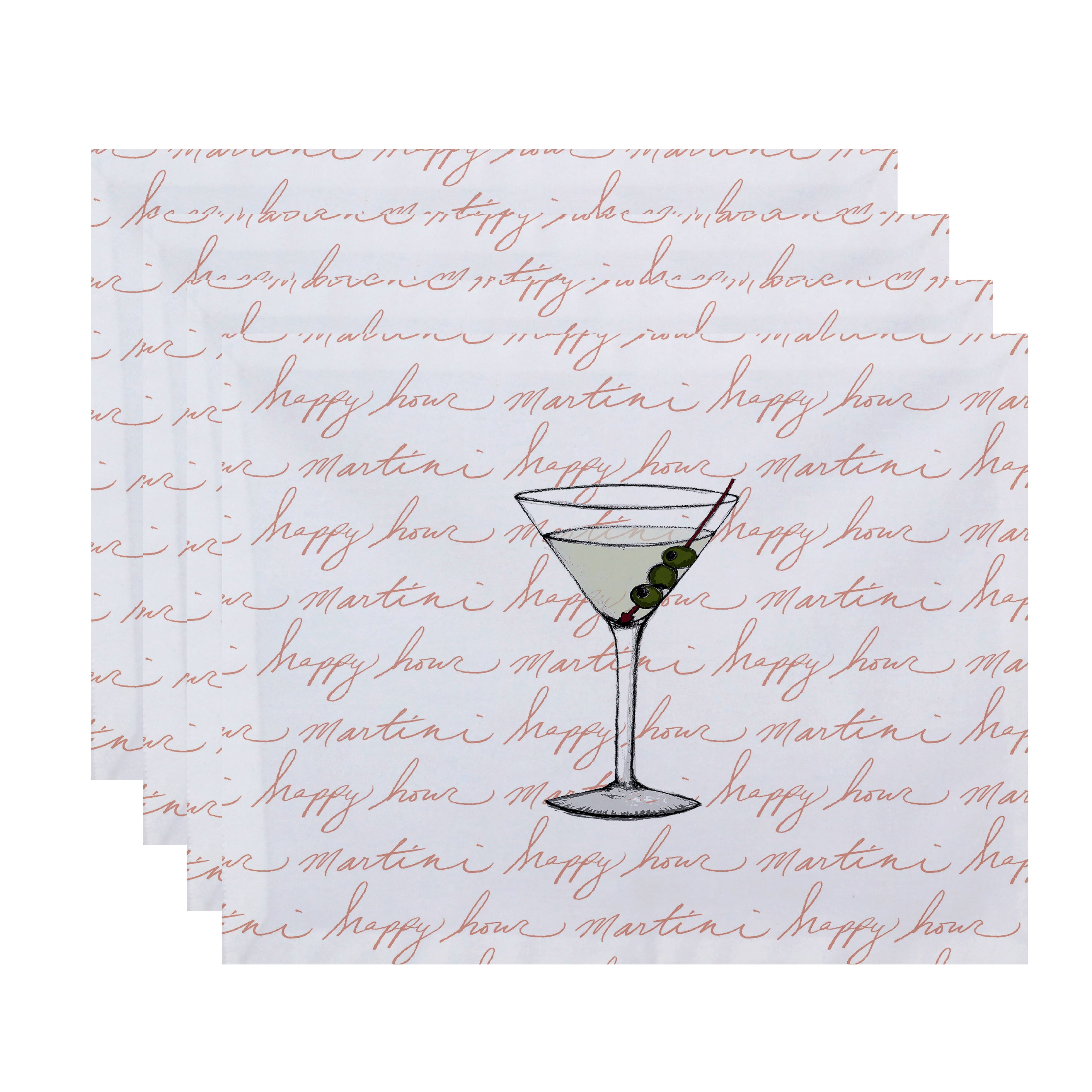 Simply Daisy, 18 x 14 Inch Martini Glass Text Fade Geometric Print Placemat (set of 4), Coral