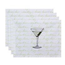 Simply Daisy, 18 x 14 Inch Martini Glass Text Fade Geometric Print Placemat (set of 4), Light Green