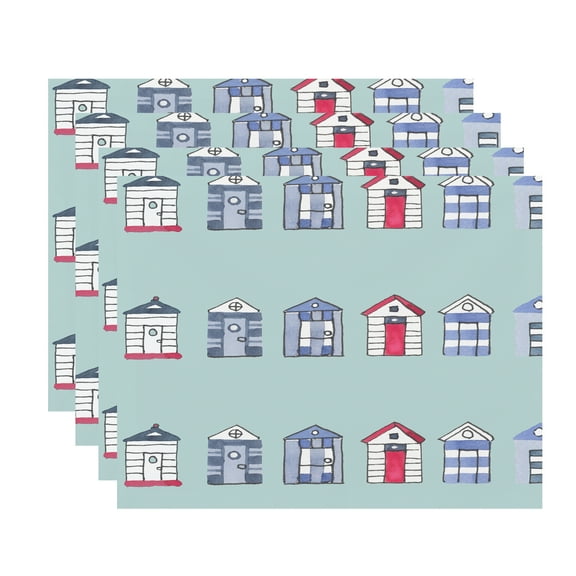 Simply Daisy, 18 x 14 Inch, Multi Beach Hut, Stripe Print Placemat (Set of 4), Aqua
