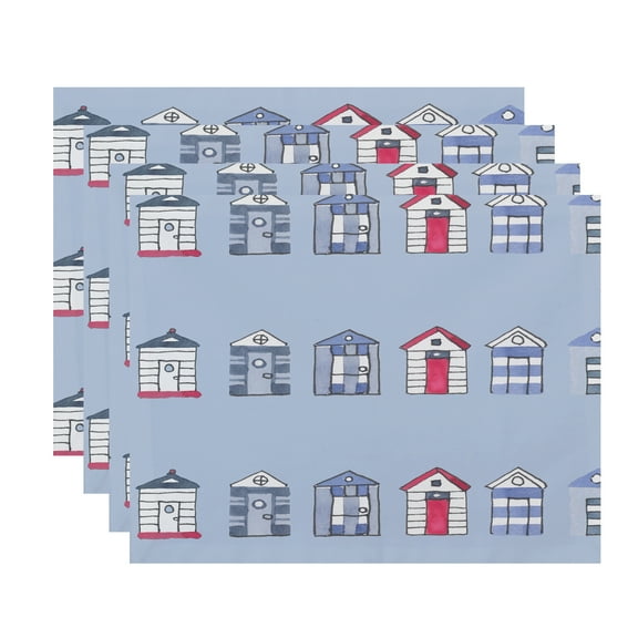 Simply Daisy, 18 x 14 Inch, Multi Beach Hut, Stripe Print Placemat (Set of 4), Blue