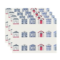 Simply Daisy, 18 x 14 Inch, Multi Beach Hut, Stripe Print Placemat (Set of 4), Ivory