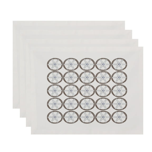 Simply Daisy, 18 x 14 Inch, Nautical Geo Square, Geometric Print Placemat (Set of 4), Ivory