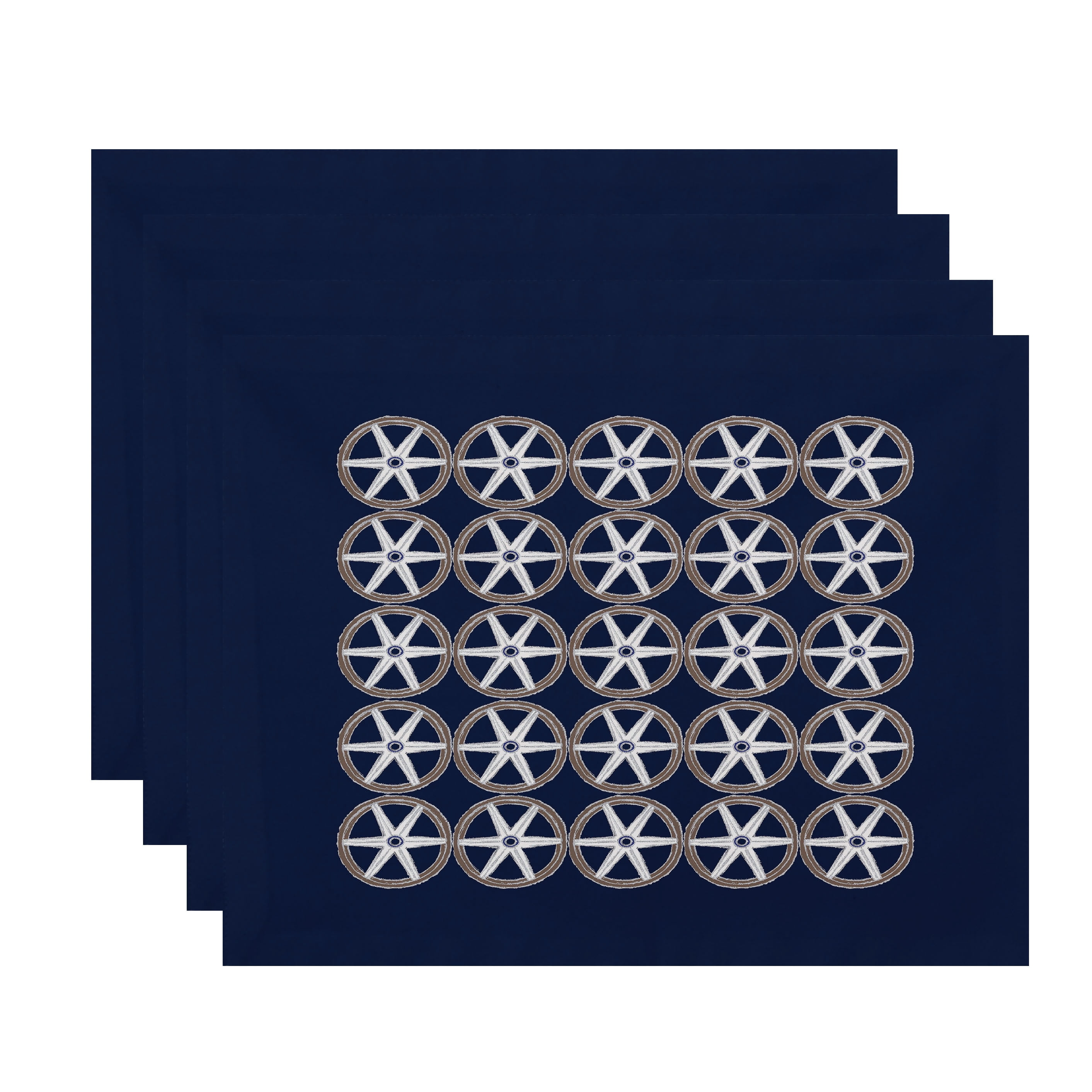Simply Daisy, 18 x 14 Inch, Nautical Geo Square, Geometric Print Placemat (Set of 4), Navy Blue