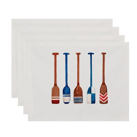 Simply Daisy, 18 x 14 Inch, Oar Multi Painted, Geometric Print Placemat (Set of 4), Ivory