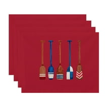 Simply Daisy, 18 x 14 Inch, Oar Multi Painted, Geometric Print Placemat (Set of 4), Red