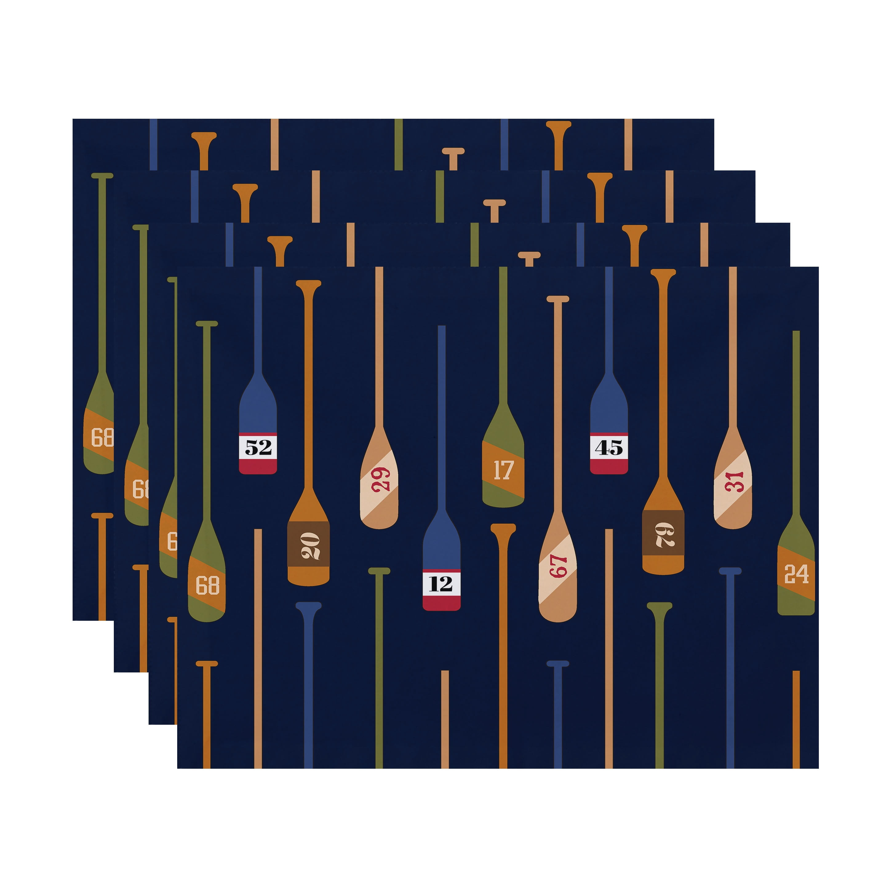 Simply Daisy, 18 x 14 Inch, Oar Numbers, Geometric Print Placemat (Set of 4), Navy Blue
