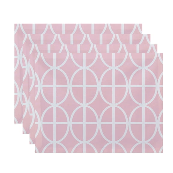Simply Daisy, 18 x 14 Inch Ovals and Stripes Geometric Print Placemat (set of 4), Pink
