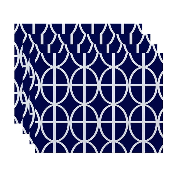 Simply Daisy, 18 x 14 Inch Ovals and Stripes Geometric Print Placemat (set of 4), Royal Blue