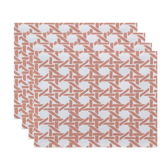 Simply Daisy, 18 x 14 Inch Rattan Geometric Geometric Print Placemat (set of 4), Coral