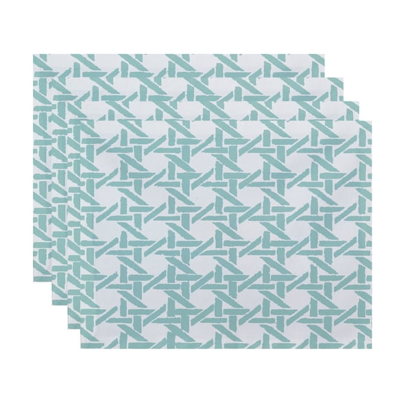 Simply Daisy, 18 x 14 Inch Rattan Geometric Geometric Print Placemat (set of 4), Pale Blue