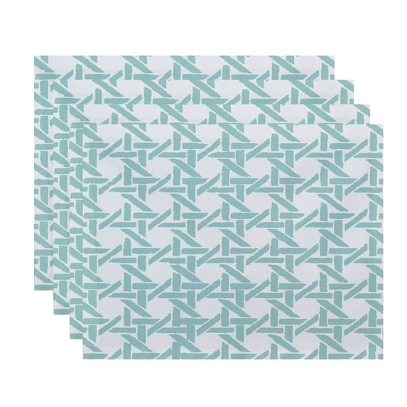 Simply Daisy, 18 x 14 Inch Rattan Geometric Geometric Print Placemat (set of 4), Pale Blue