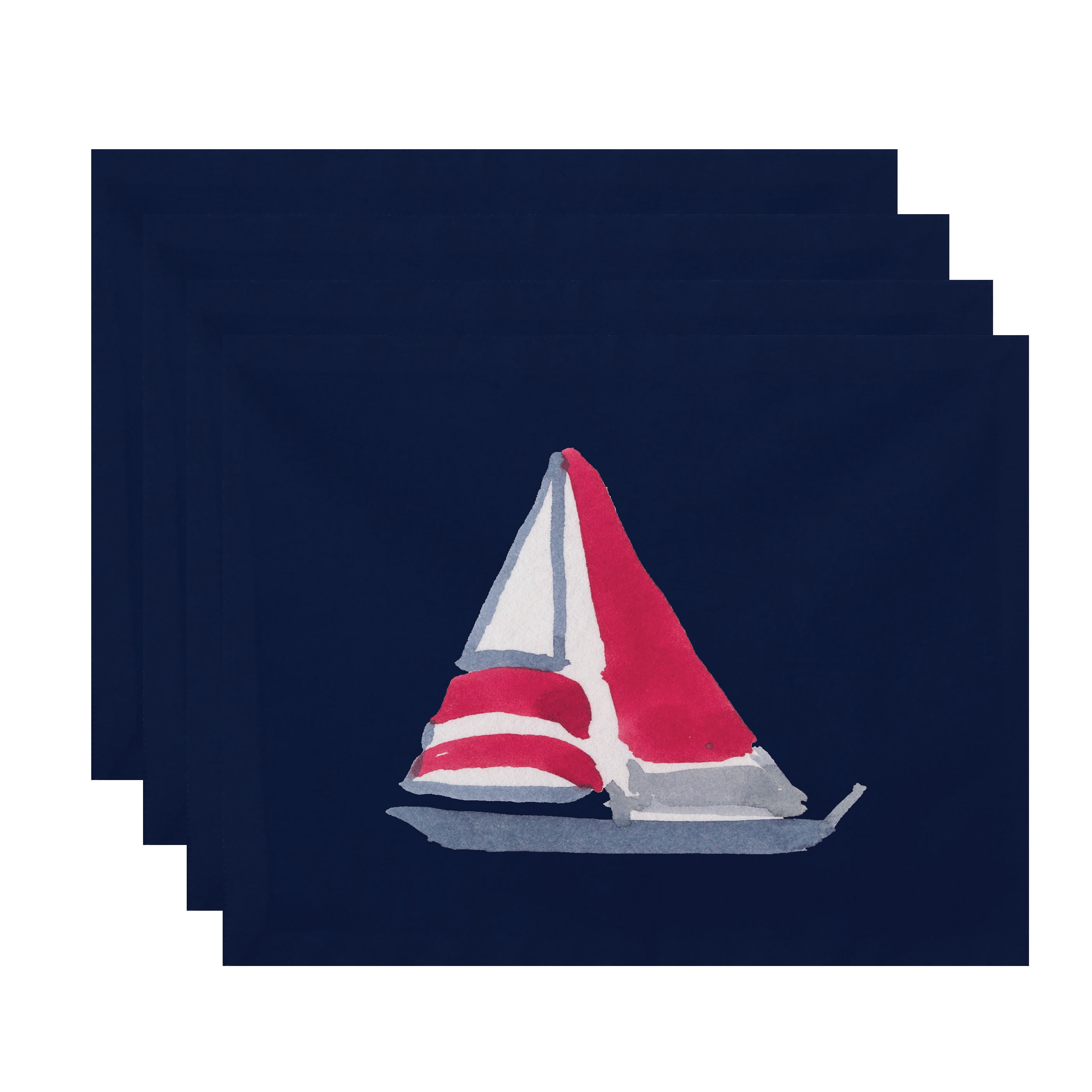 Simply Daisy, 18 x 14 Inch, Sail Away, Geometric Print Placemat (Set of 4), Navy Blue