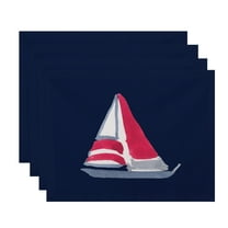 Simply Daisy, 18 x 14 Inch, Sail Away, Geometric Print Placemat (Set of 4), Navy Blue