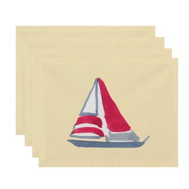 Simply Daisy, 18 x 14 Inch, Sail Away, Geometric Print Placemat (Set of 4), Yellow
