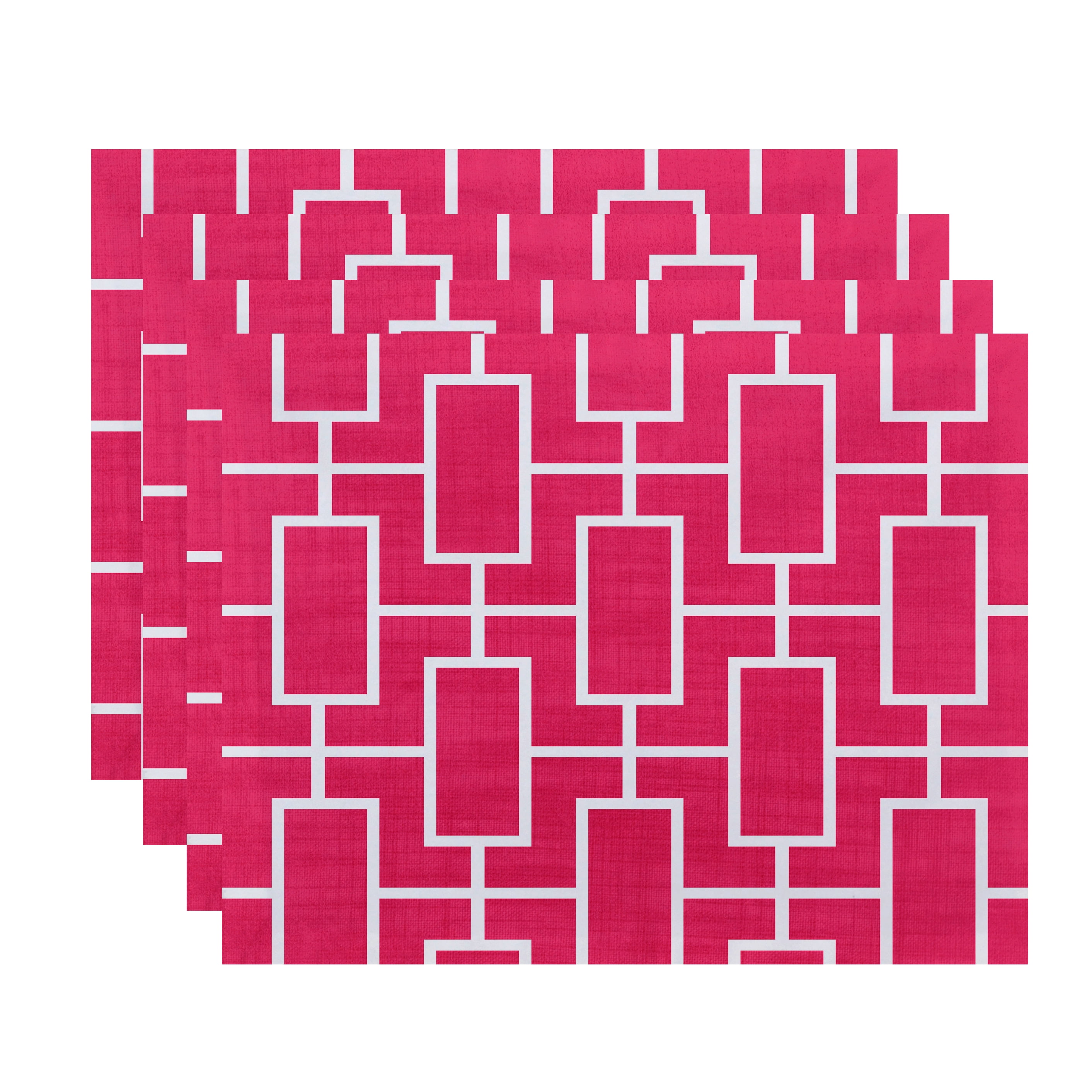 Simply Daisy, 18 x 14 Inch Screen Lattice Geometric Print Placemat (set of 4), Pink/Fushcia