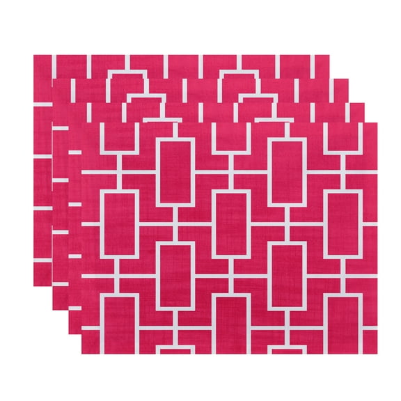 Simply Daisy, 18 x 14 Inch Screen Lattice Geometric Print Placemat (set of 4), Pink/Fushcia