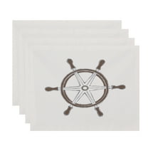 Simply Daisy, 18 x 14 Inch, Ship Wheel, Geometric Print Placemat (Set of 4), Ivory