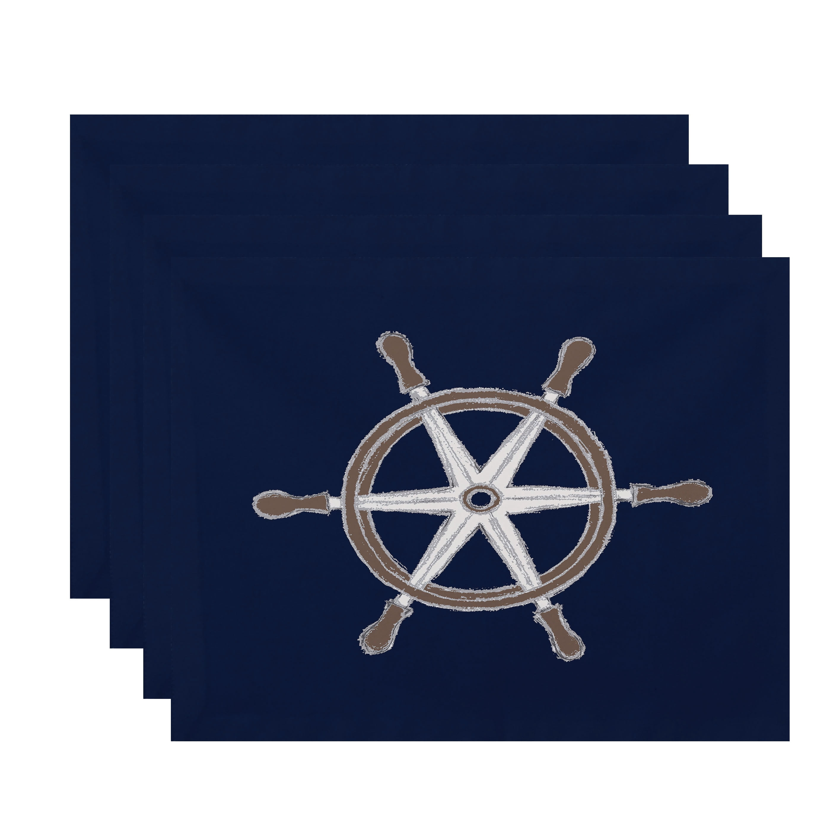 Simply Daisy, 18 x 14 Inch, Ship Wheel, Geometric Print Placemat (Set of 4), Navy Blue