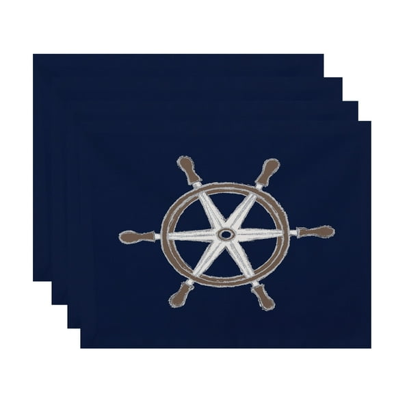 Simply Daisy, 18 x 14 Inch, Ship Wheel, Geometric Print Placemat (Set of 4), Navy Blue