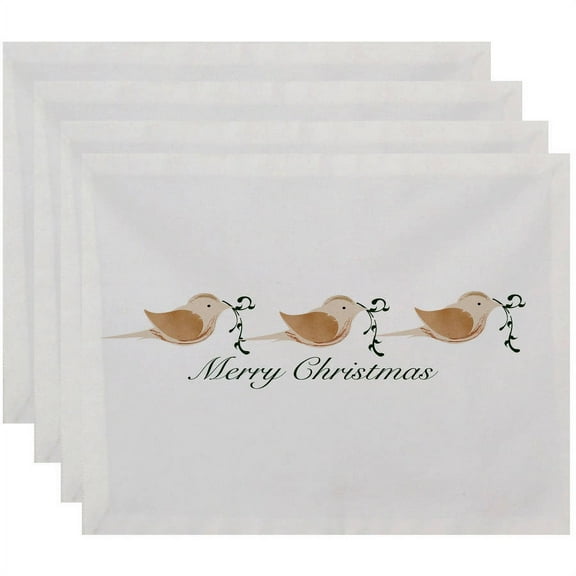 Simply Daisy 18" x 14" Merry Christmas Birds Word Print Placemats, Set of 4