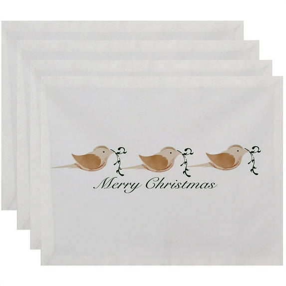 Simply Daisy 18" x 14" Merry Christmas Birds Word Print Placemats, Set of 4