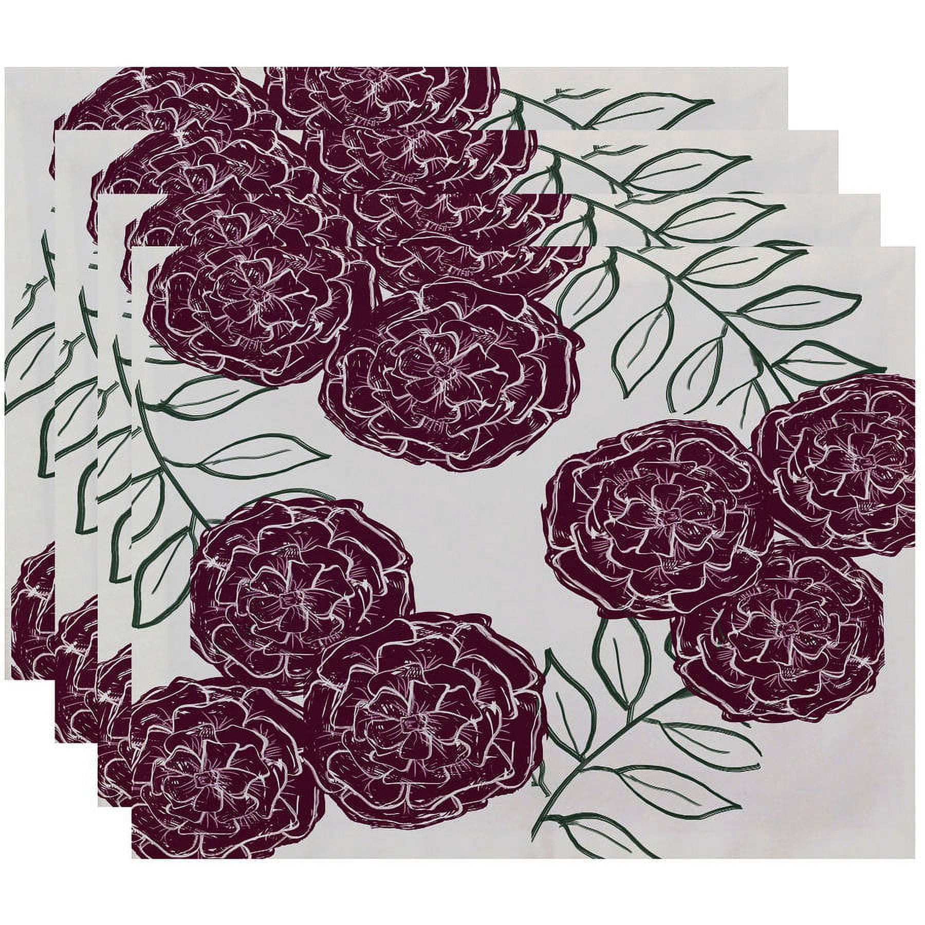 Simply Daisy 18" x 14" Mums the Word Floral Print Placemats, Set of 4
