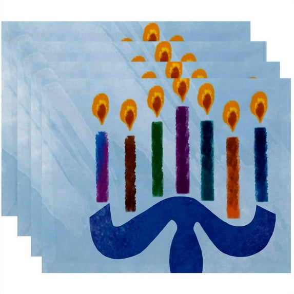 Simply Daisy 18" x 14" Painted Menorah Geometric Print Placemats, Set of 4