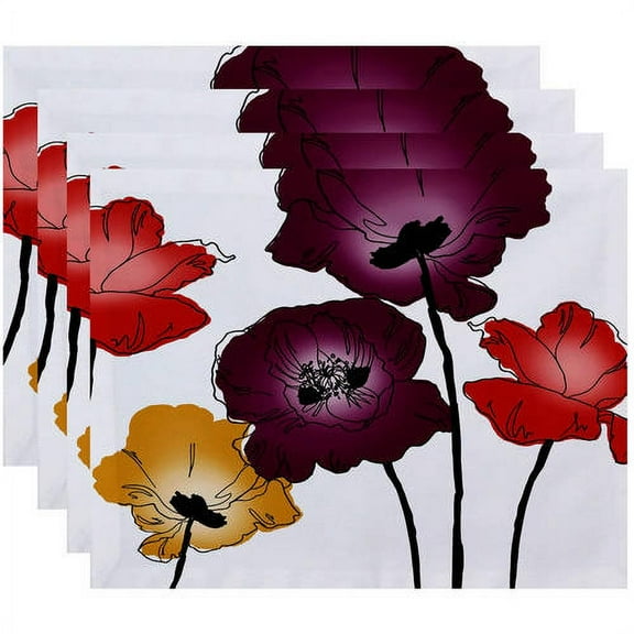 Simply Daisy 18" x 14" Poppies Floral Print Placemats, Set of 4s, Set of 4