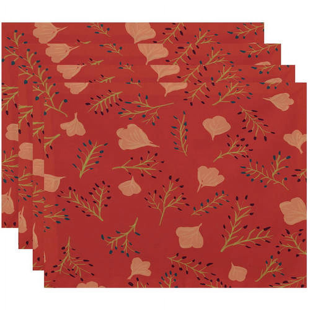 Orange Floral Print Fabric Placemats, Set of 4