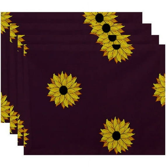 Simply Daisy 18" x 14" Sunflower Frenzy Floral Print Placemats, Set of 4