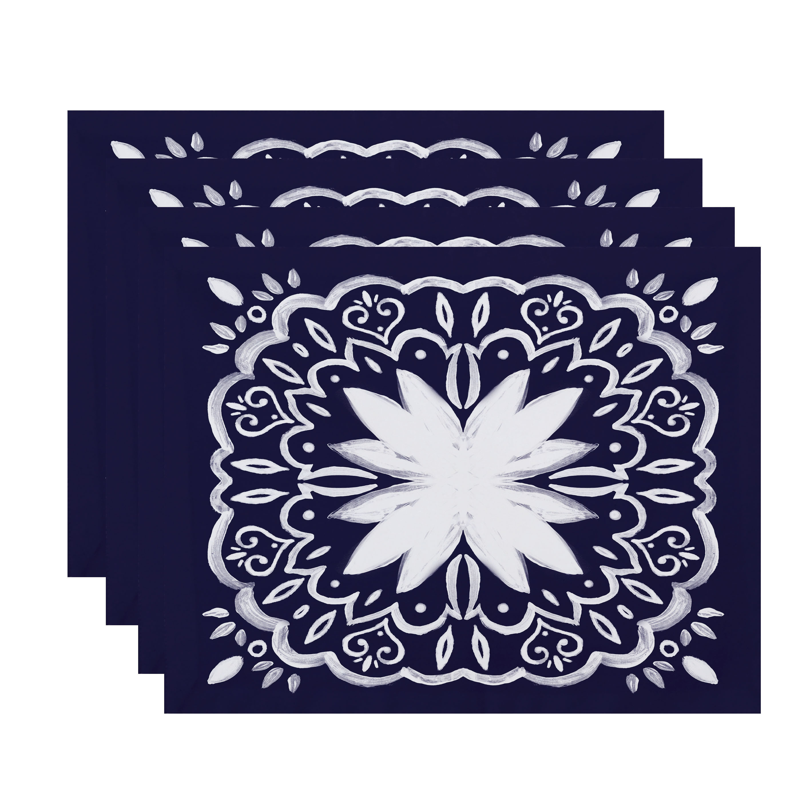 Simply Daisy, 18 x 14 inch, Cuban Tile 1, Geometric Print Placemat (Set of 4), Navy Blue