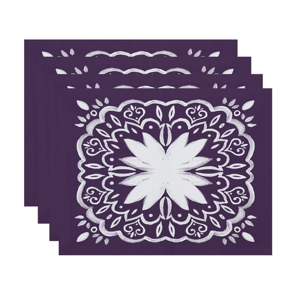 Simply Daisy, 18 x 14 inch, Cuban Tile 1, Geometric Print Placemat (Set of 4), Purple