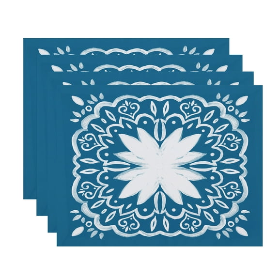 Simply Daisy, 18 x 14 inch, Cuban Tile 1, Geometric Print Placemat (Set of 4), Teal