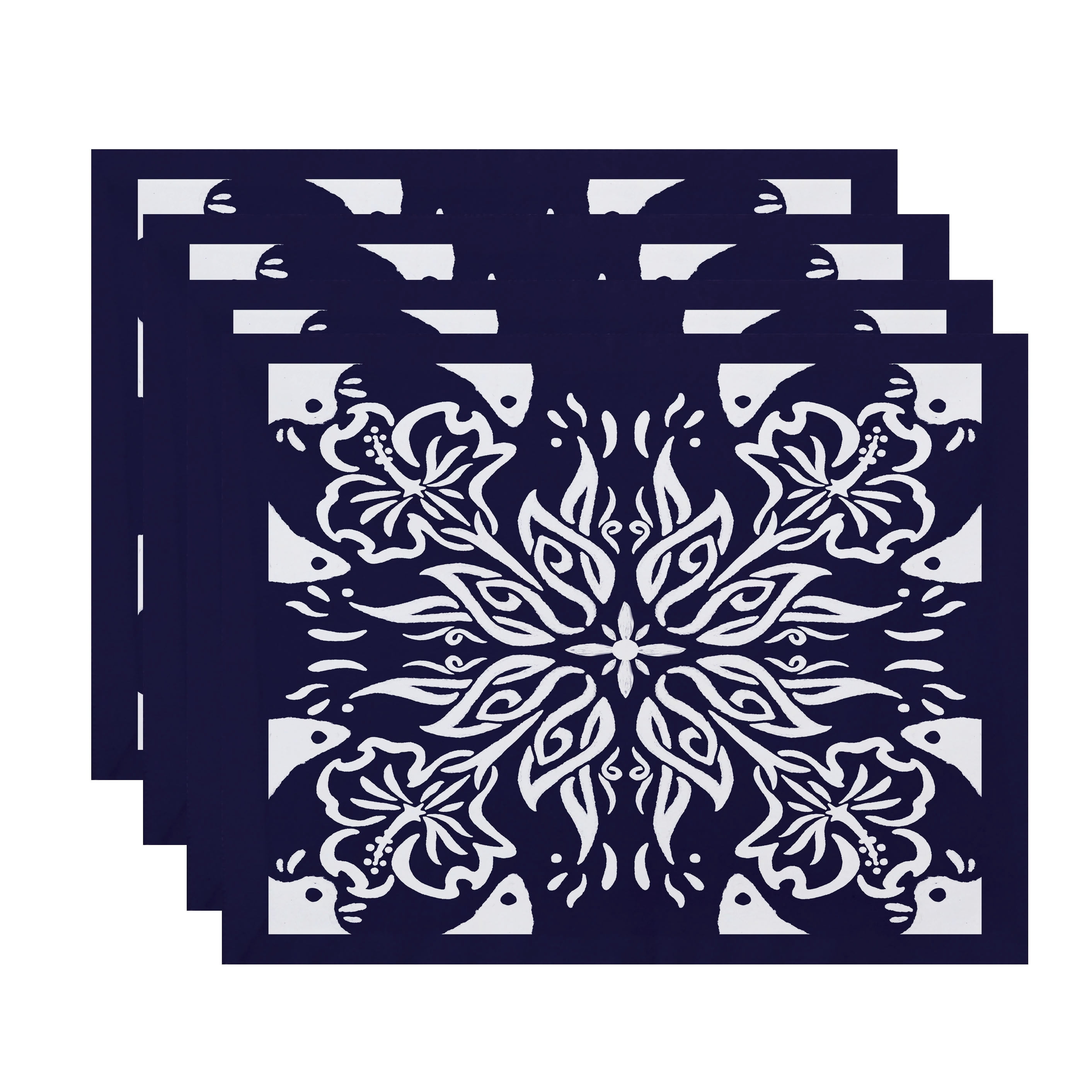 Simply Daisy, 18 x 14 inch, Cuban Tile 3, Geometric Print Placemat (Set of 4), Navy Blue