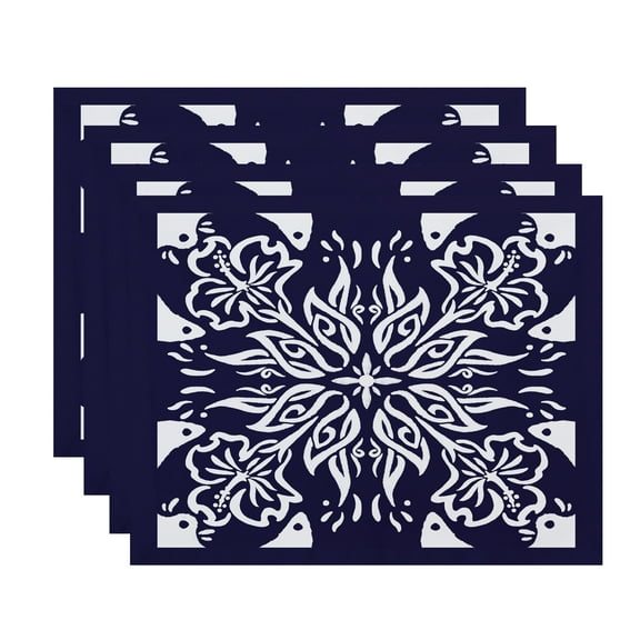 Simply Daisy, 18 x 14 inch, Cuban Tile 3, Geometric Print Placemat (Set of 4), Navy Blue