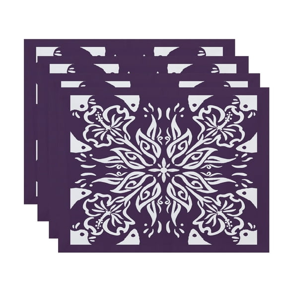 Simply Daisy, 18 x 14 inch, Cuban Tile 3, Geometric Print Placemat (Set of 4), Purple