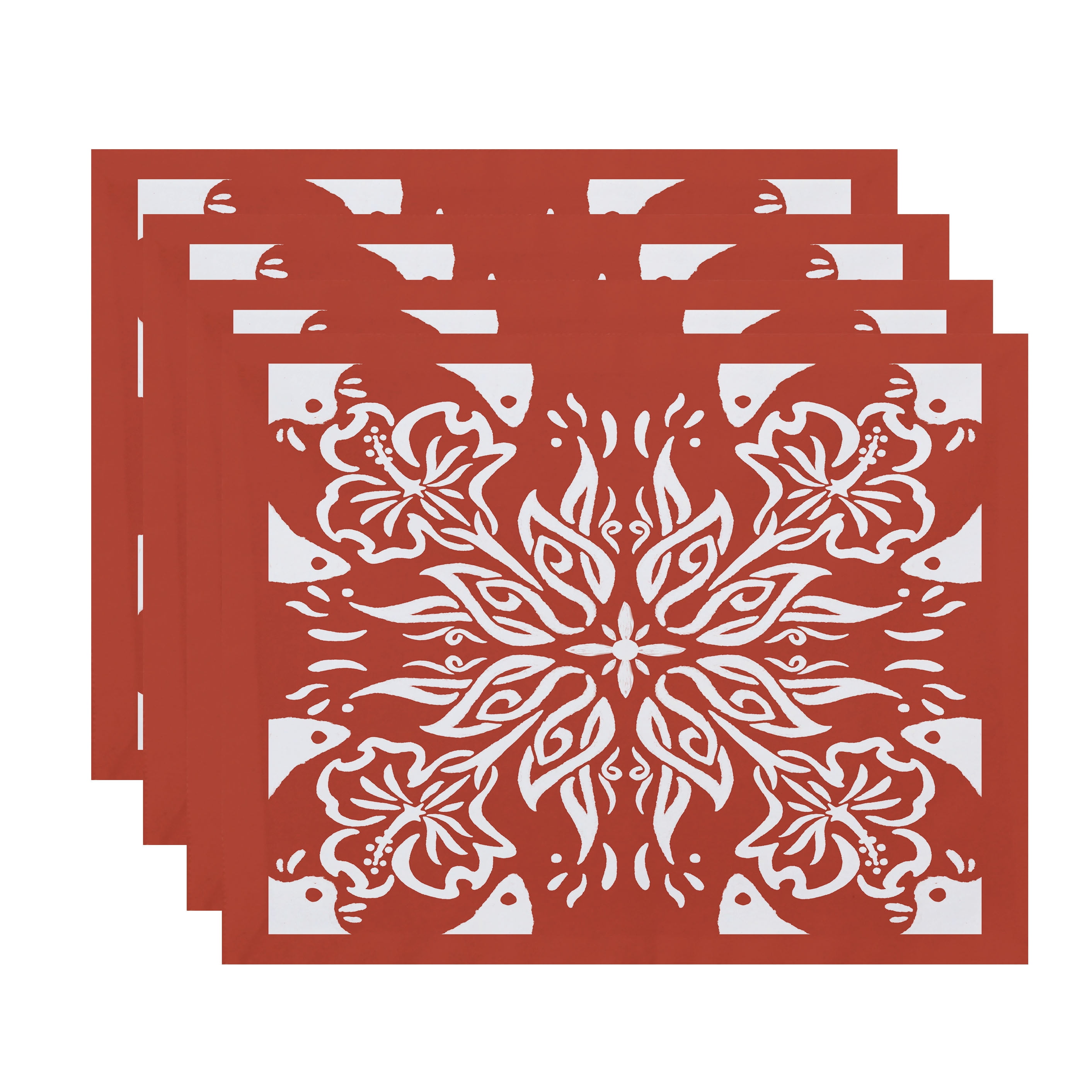 Simply Daisy, 18 x 14 inch, Cuban Tile 3, Geometric Print Placemat (Set of 4), Red Orange