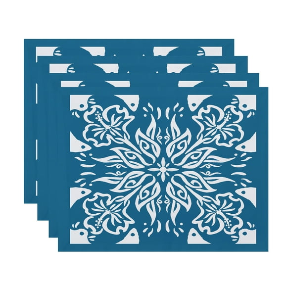 Simply Daisy, 18 x 14 inch, Cuban Tile 3, Geometric Print Placemat (Set of 4), Teal