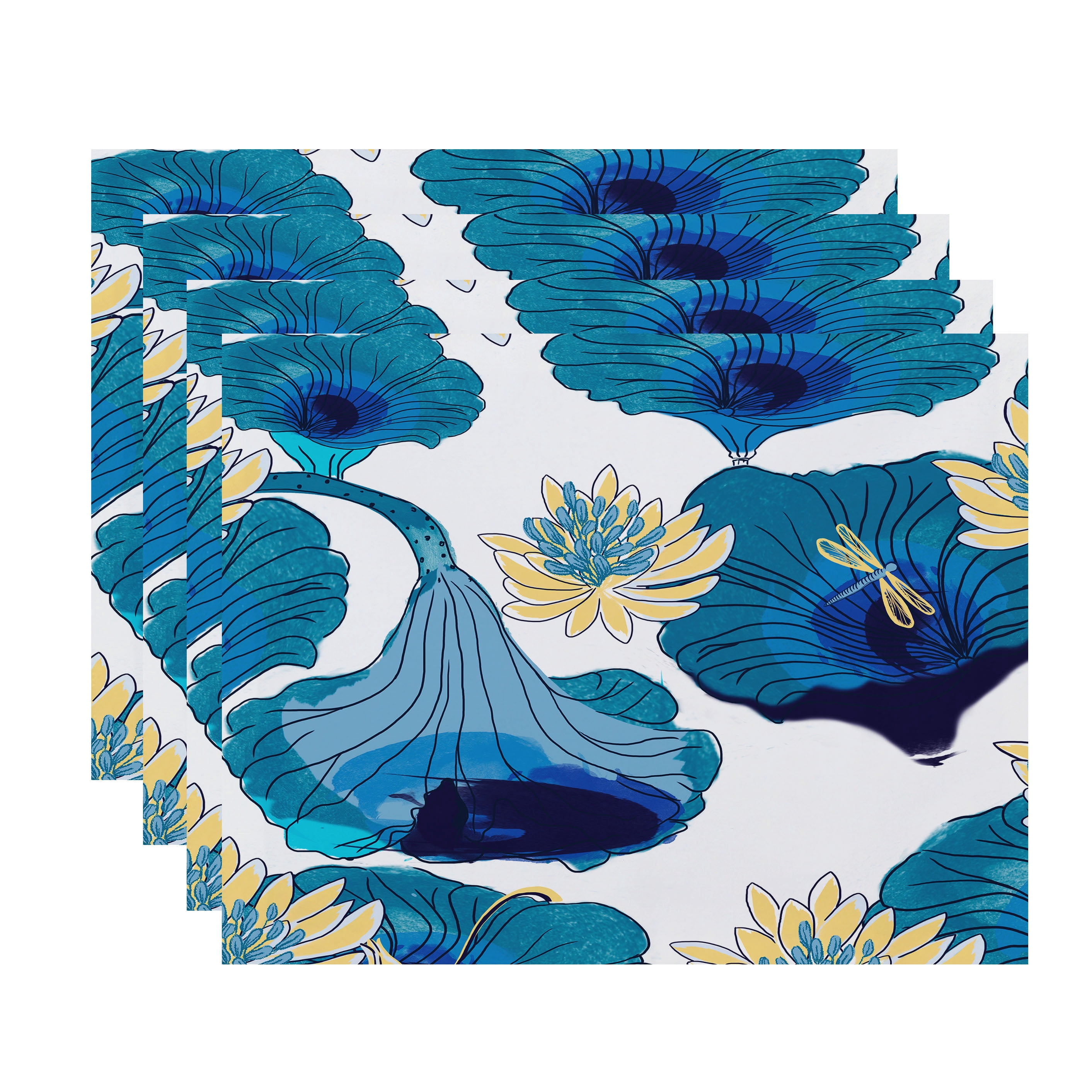 Simply Daisy, 18 x 14 inch, Lotokoi, Floral Print Placemat (Set of 4), Teal