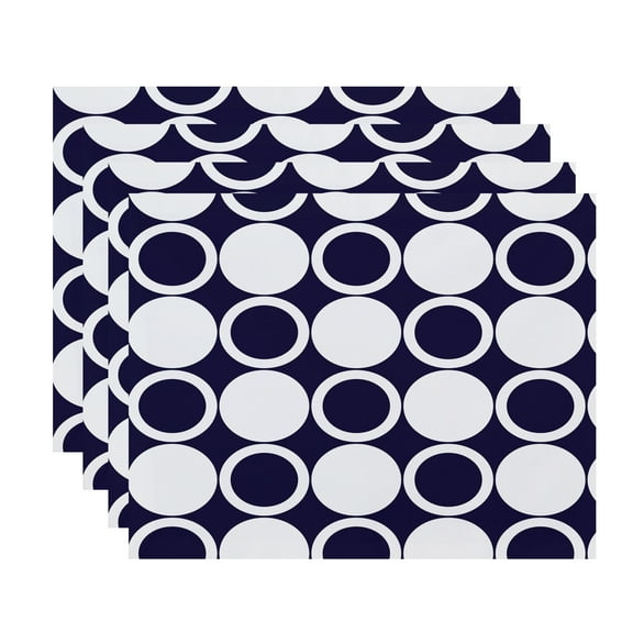 Simply Daisy, 18 x 14 inch, Small Modcircles, Geometric Print Placemat (Set of 4), Navy Blue