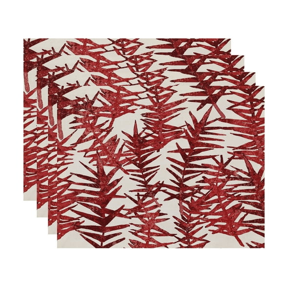 Simply Daisy, 18 x 14 inch, Spikey, Floral Print Placemat (Set of 4), Red