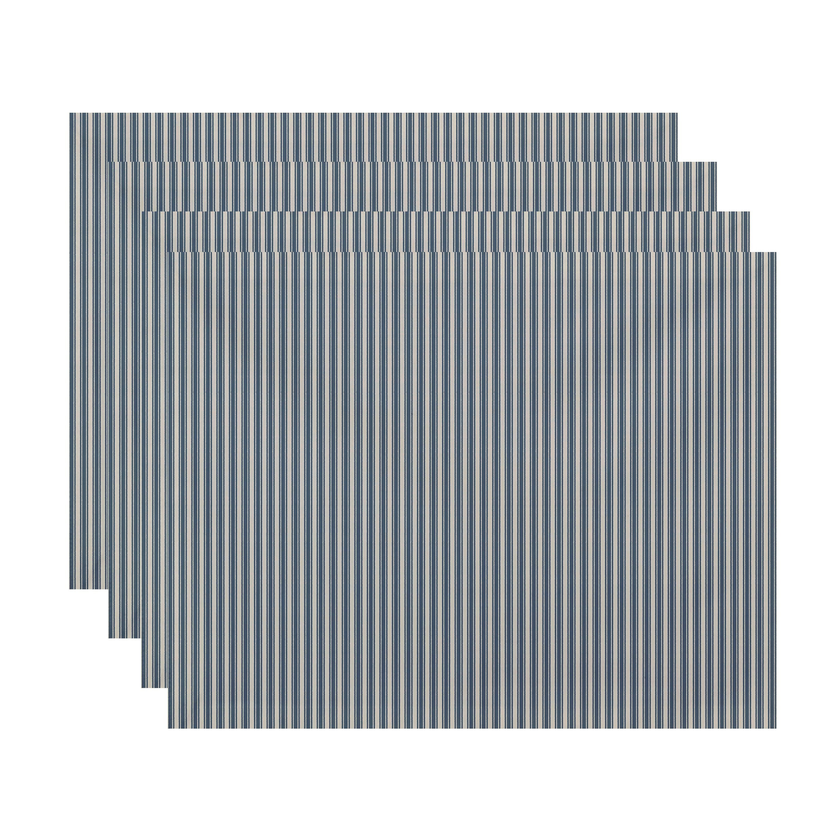 Navy Blue and Beige Striped Fabric Placemats Set of 4