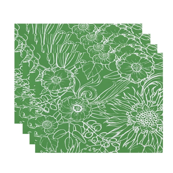 Simply Daisy, 18 x 14 inch, Zentangle 4, Floral Print Placemat (Set of 4), Green