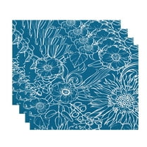 Simply Daisy, 18 x 14 inch, Zentangle 4, Floral Print Placemat (Set of 4), Teal
