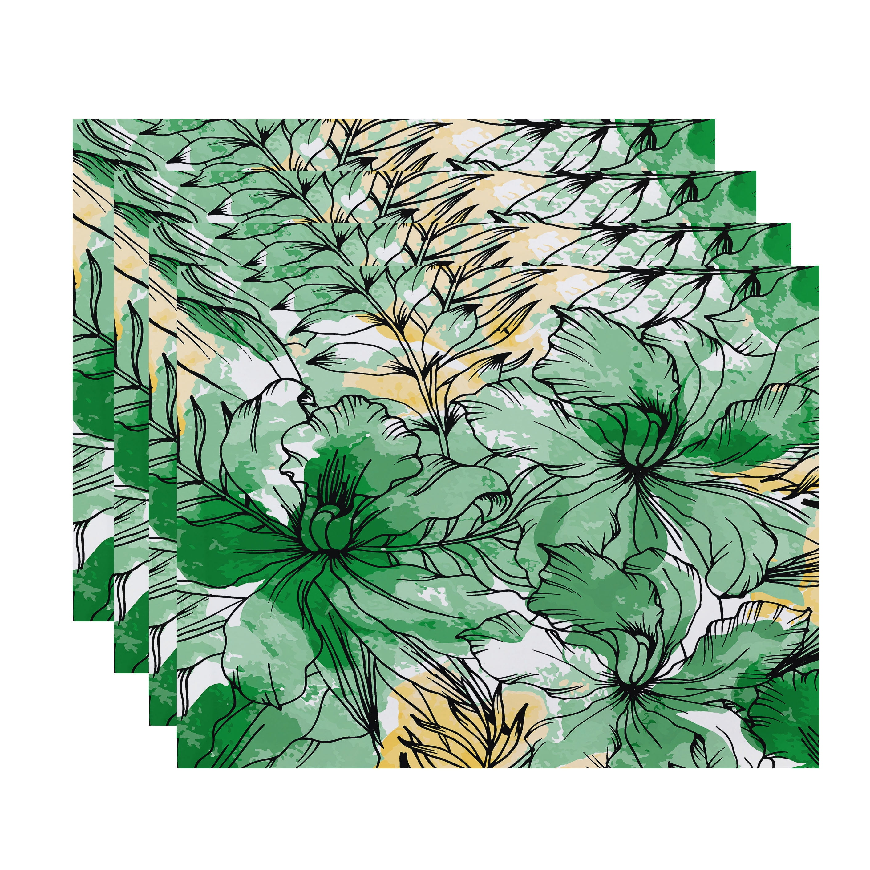 Simply Daisy, 18 x 14 inch, Zentangle, Floral Print Placemat (Set of 4), Green